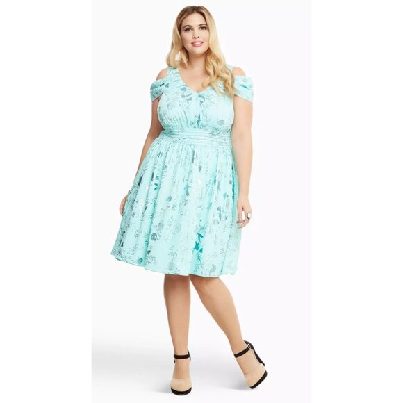 Disney Torrid Princess Ariel Print Swing Dress Women Size 12 Aqua Green Mermaid - Picture 2 of 16